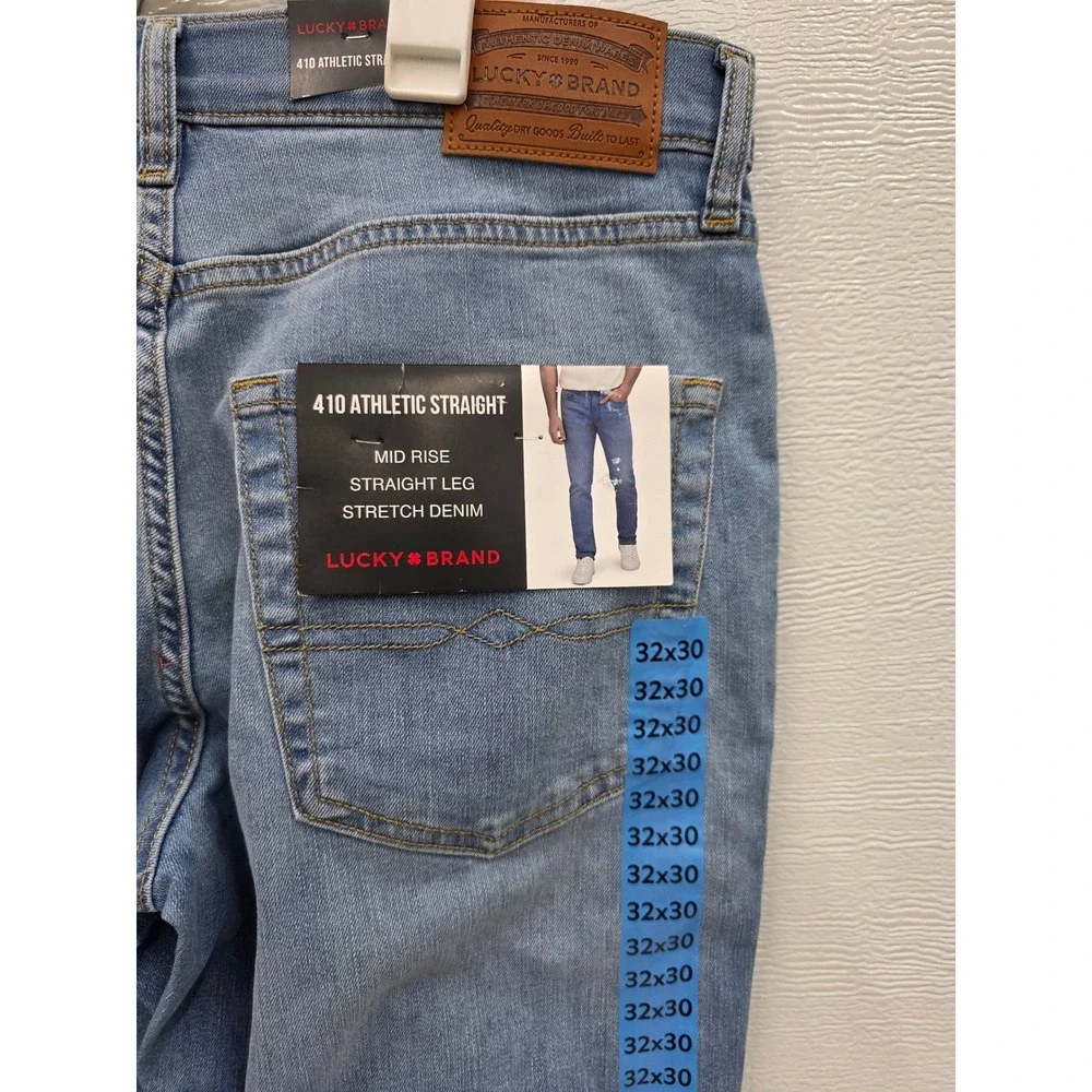 Lucky Brand 410 Athletic Straight Jeans Mens 32x30 Light Wash Stretch Denim New